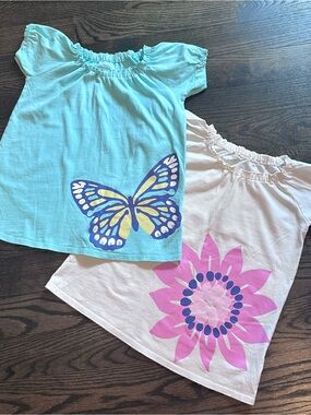 Garnet Hill Girls Set of 2 Cotton Tops Butterfly & Floral  Size L / 10 Years